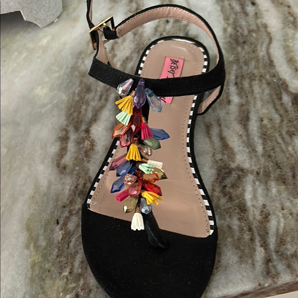 Betsey Johnson Black Sandals with Colorful Embellishments - Picture 3 of 4